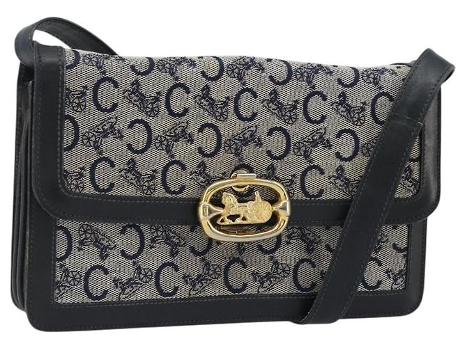 Céline CELINE C Sulky Shoulder Bag Canvas Navy Gold