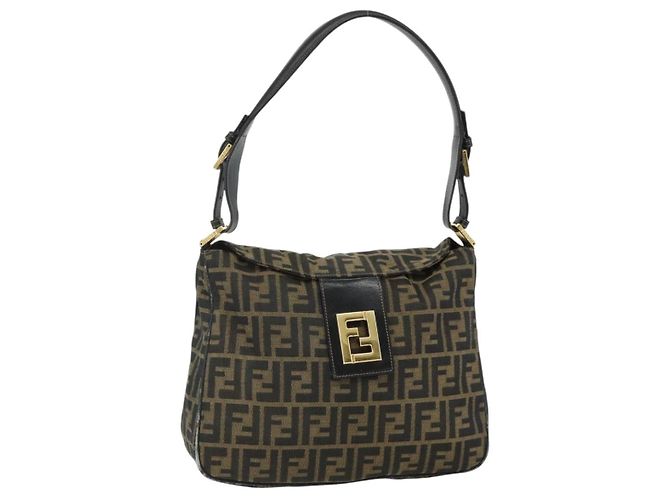 FENDI Zucca Canvas Shoulder Bag Brown Black