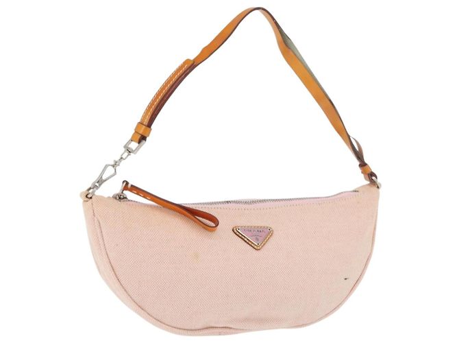PRADA Accessory Pouch Canvas Pink Silver