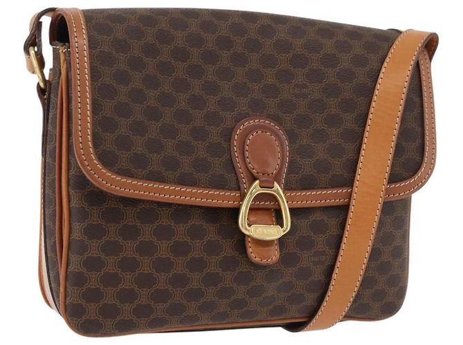 Céline CELINE Sac à épaule en toile Macadam PVC Cuir Marron Or