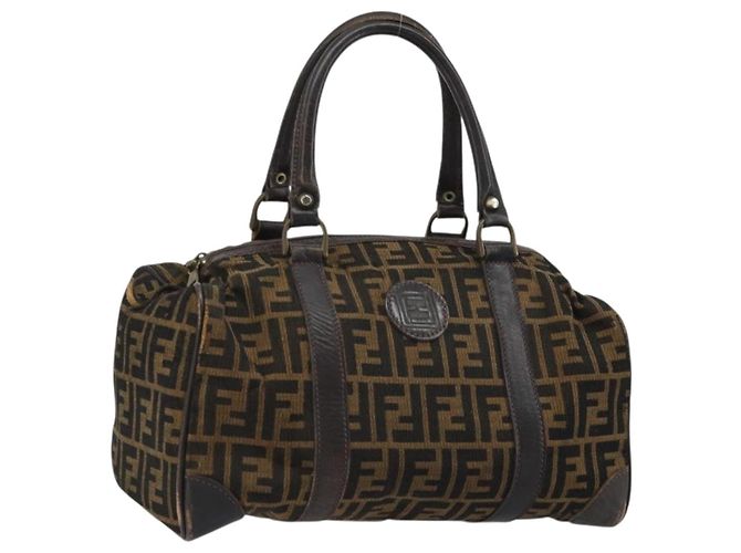 FENDI Zucca Canvas Hand Bag Black Brown