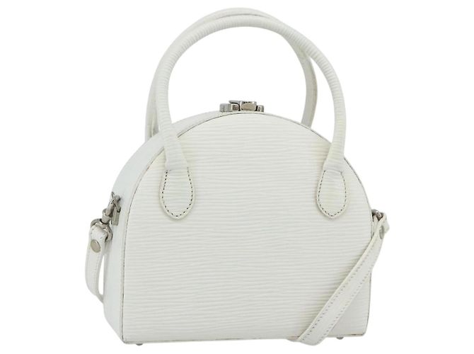 FENDI Top Handle Hand Bag Leather 2way White Silver