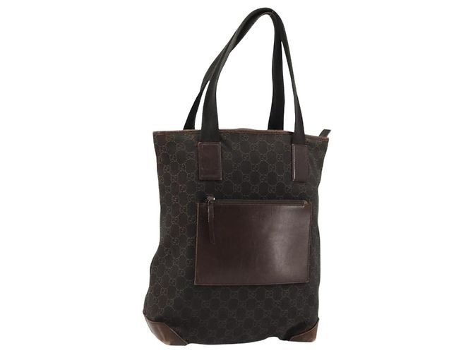 GUCCI GG Canvas Tote Bag Brown Silver 28892