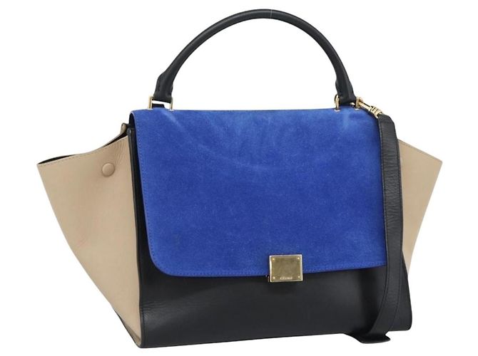 Céline CELINE Trapeze Hand Bag Leather 2way Blue Gold