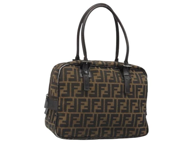 FENDI Zucca Canvas Hand Bag Black Brown