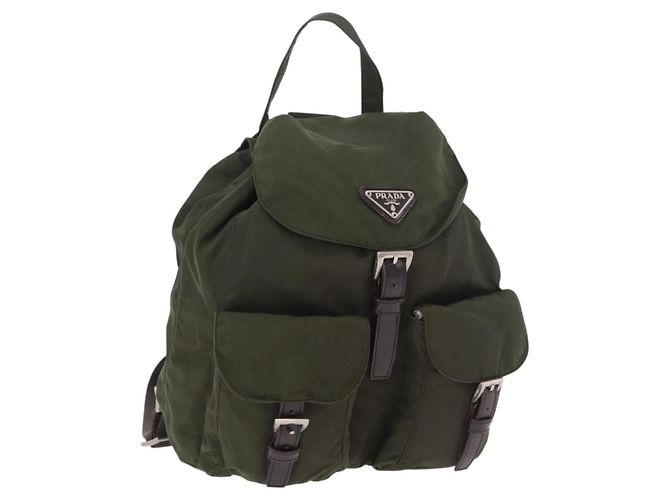 PRADA Backpack Nylon Khaki Silver