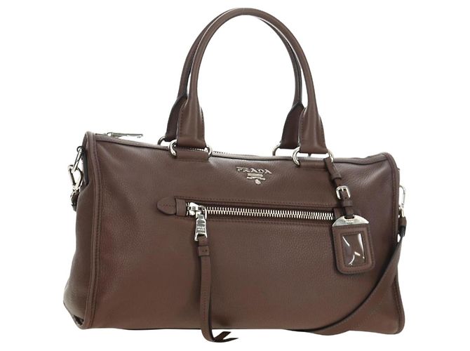 PRADA Handtasche Leder 2way Braun Silber