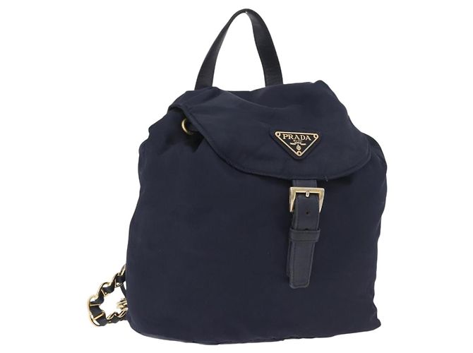 PRADA Mochila Nylon Navy Gold