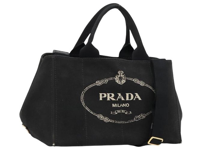 PRADA Canapa MM Sac à main Canvas 2way Noir Or