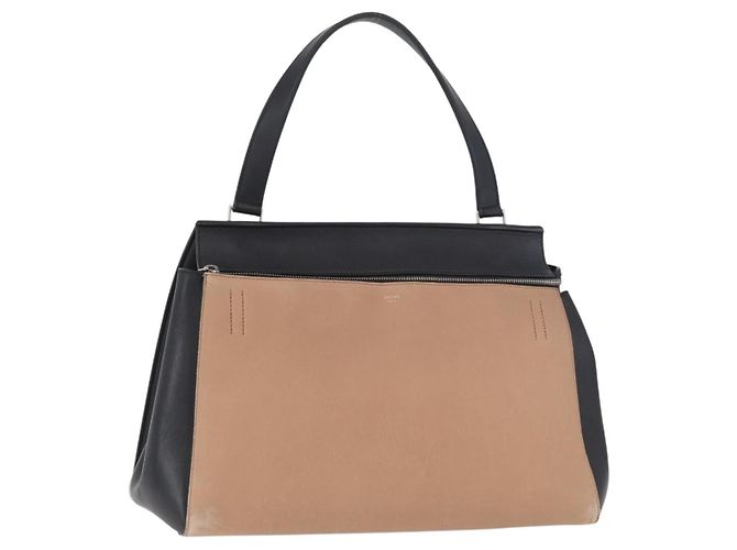 Céline CELINE Edge Hand Bag Piel Beige Negro Plata