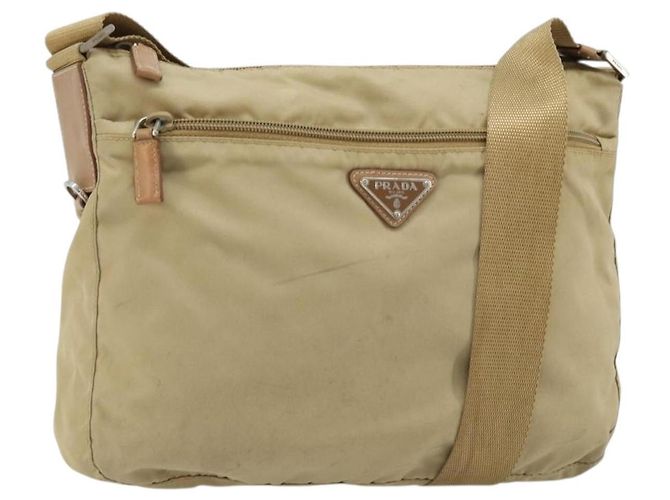 PRADA Schultertasche Nylon Beige Silber