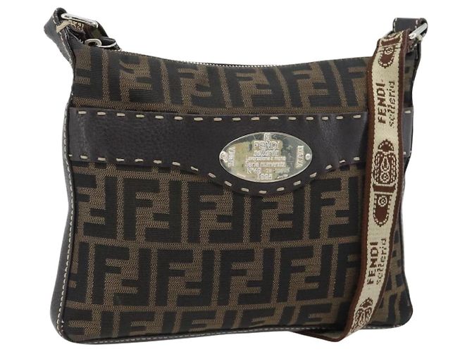 FENDI Bolso de hombro Celeria de lona Zucca Negro Marrón