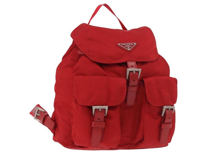 PRADA Backpack Nylon Red Silver 