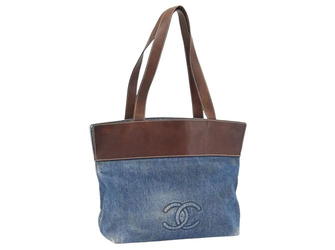 CHANEL Tote Bag Denim Blue CC