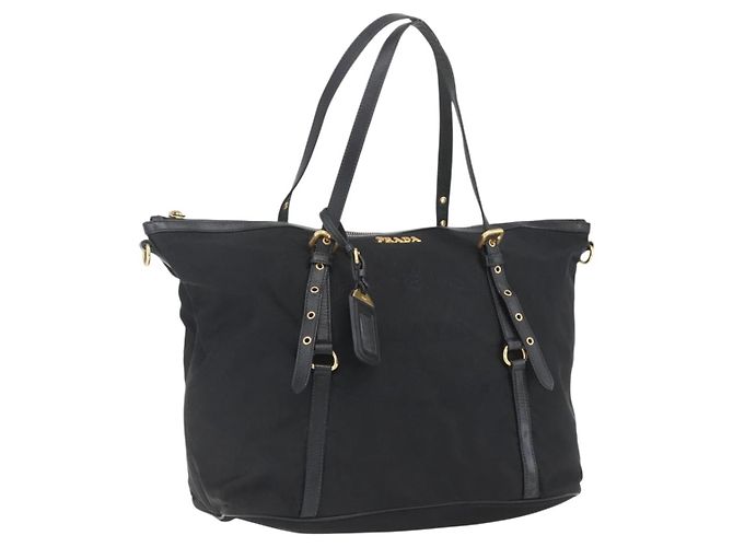 PRADA Tote Bag Nylon Negro Oro