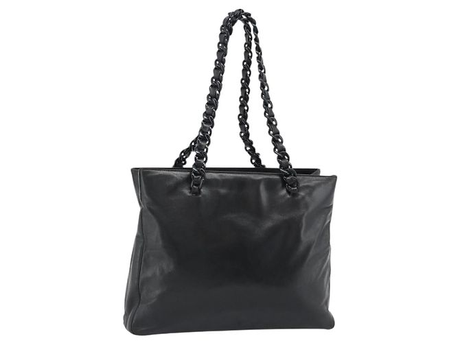 PRADA Plastic Chain Tote Bag Leather Black Silver