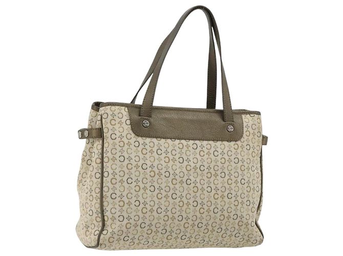 Céline CELINE C Macadam Canvas Hand Bag Leather Beige Silver