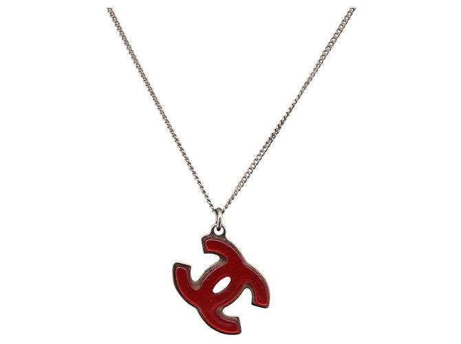 CHANEL COCO Mark Necklace metal Silver tone CC