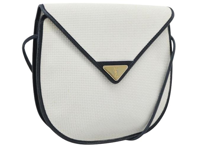 SAINT LAURENT Shoulder Bag Coated Canvas White Gold