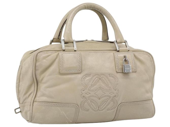 LOEWE Anagram Hand Bag Leather Beige Silver