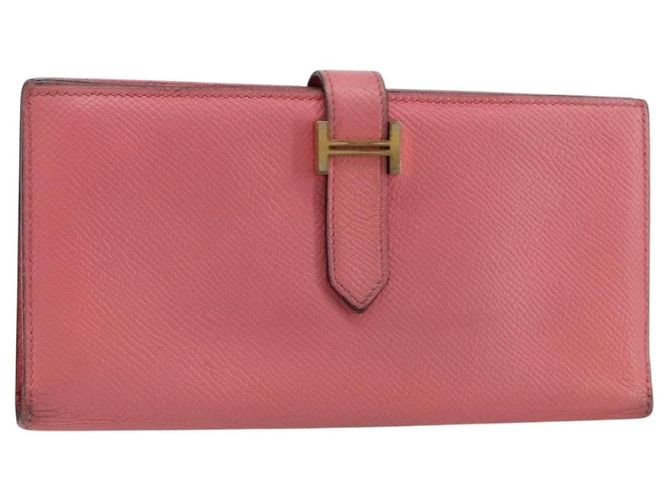 Hermès HERMES Bearn Soufflet Wallet Leather Pink