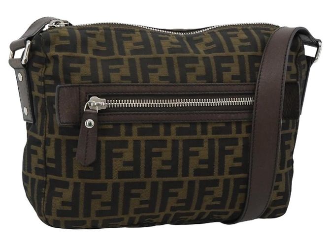 FENDI Zucca Canvas Shoulder Bag Black Brown