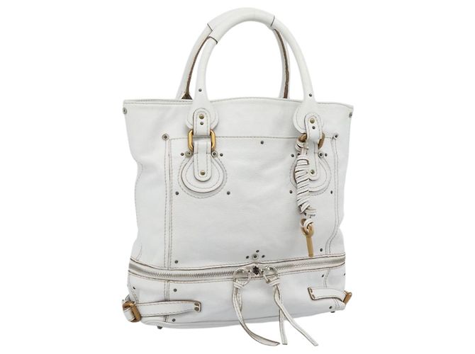 Chloé Saco Tote Chloe Paddington em Couro Branco Ouro Prata