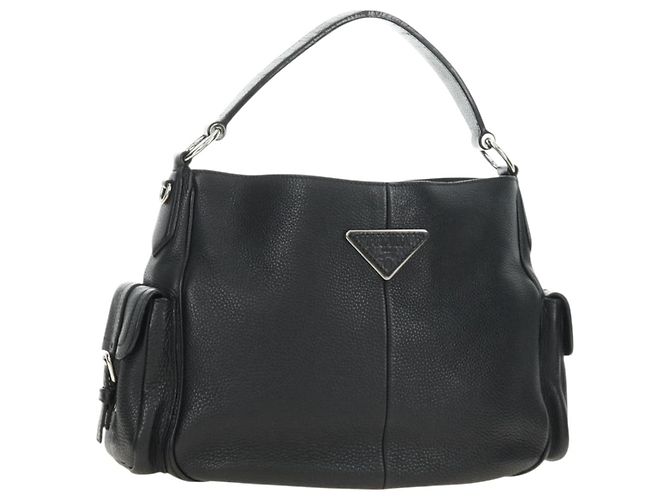 PRADA Shoulder Bag Leather Black Silver