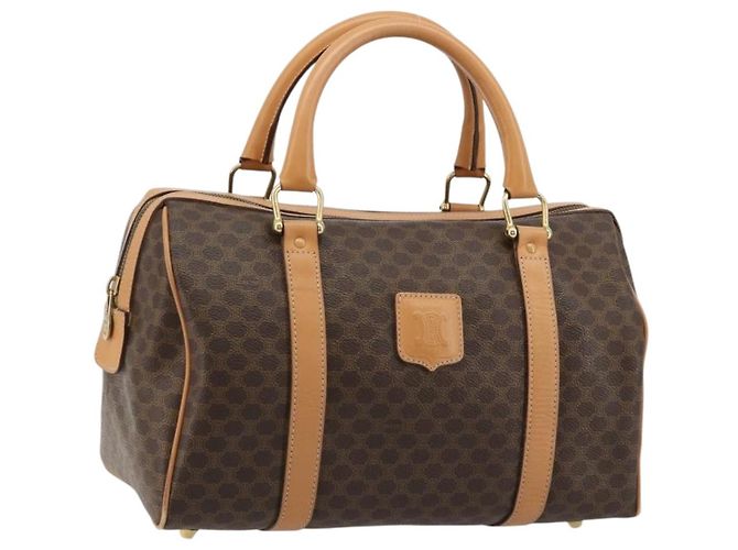 Céline CELINE Macadam Canvas Handtasche PVC Leder Braun Gold