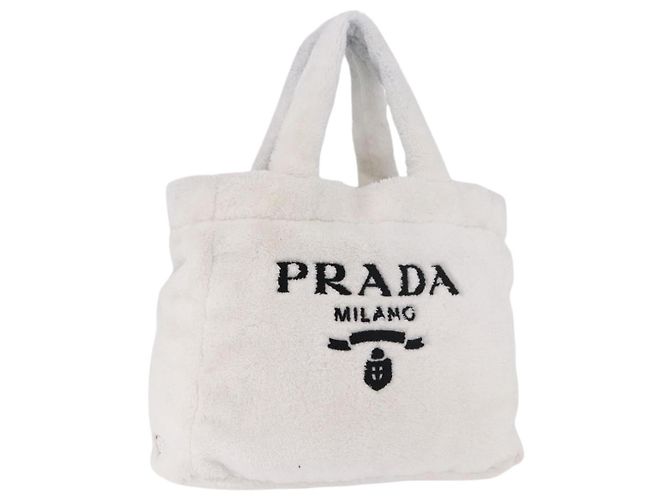 PRADA Tote Bag Pile White Silver