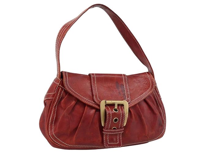 Céline CELINE Shoulder Bag Leather Red Gold