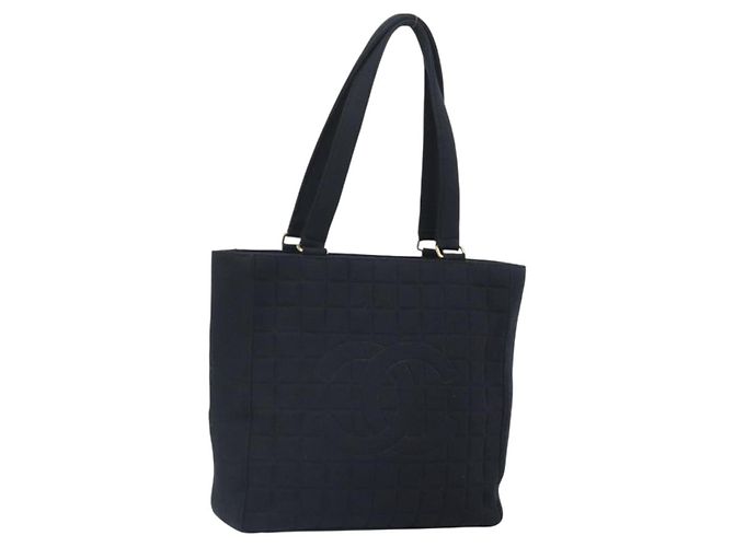 CHANEL Tote Bag Algodón Dorado Negro CC