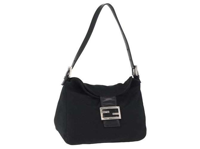 FENDI Mamma Baguette Shoulder Bag Nylon Black Silver