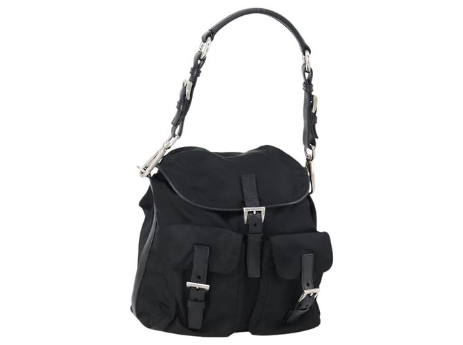 PRADA Shoulder Bag Nylon Black Silver 