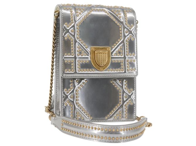 Christian Dior Chain Shoulder Bag Enamel Silver