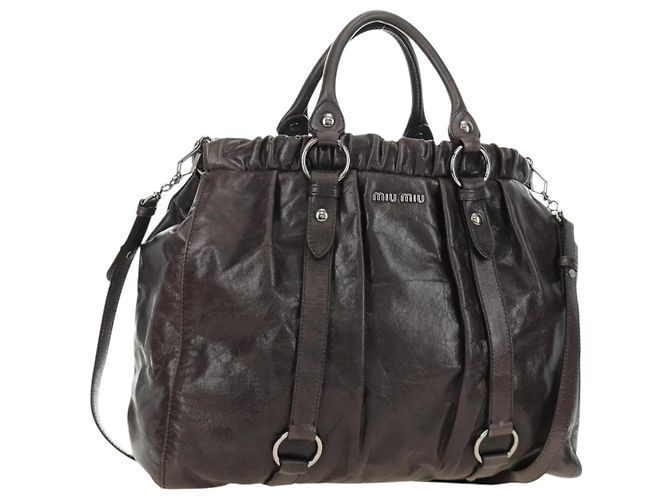 Miu Miu Hand Bag Leather 2way Gray Silver