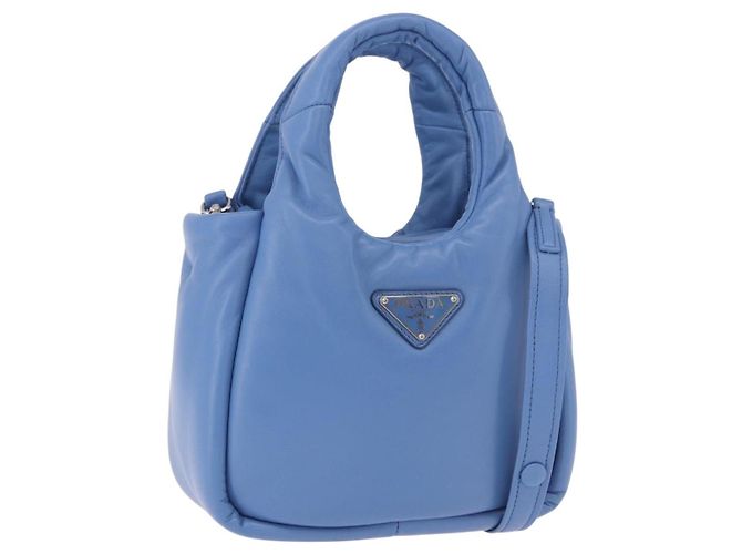 PRADA Handtasche Leder 2way Hellblau Silber