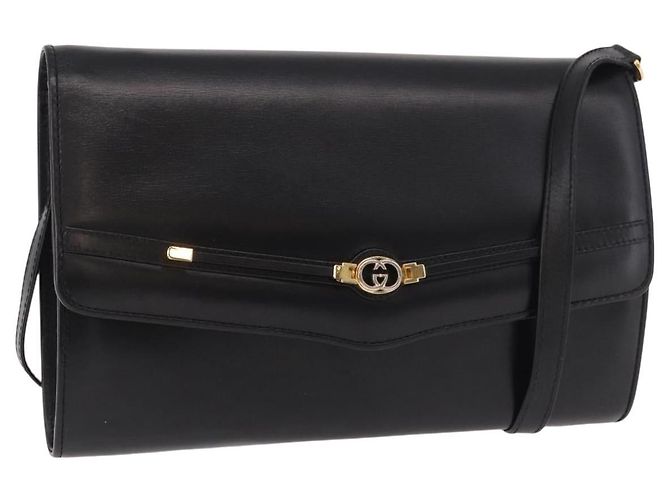 GUCCI Shoulder Bag Leather Black Gold