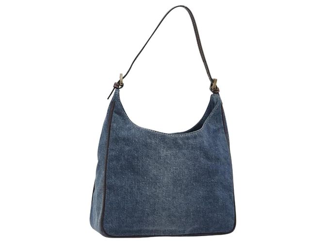 FENDI Shoulder Bag Denim Blue Gold