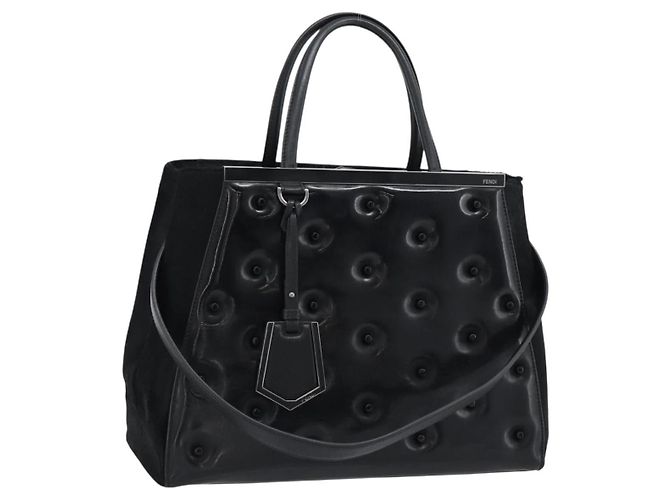 FENDI Hand Bag Patent Leather 2way Black Silver