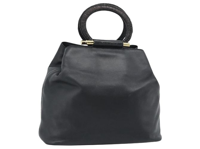 Céline CELINE Bolsa de mão em couro preto e dourado