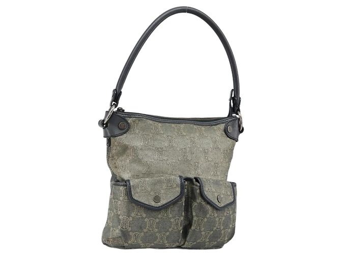 Céline CELINE Paris Macadam Canvas Shoulder Bag Denim Gray Silver