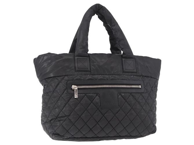 CHANEL Cococoon Tote Bag Nylon Black Silver CC