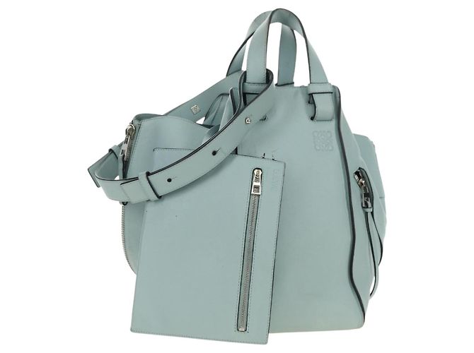LOEWE Hammock Medium Handtasche Leder 2way Hellblau Silber