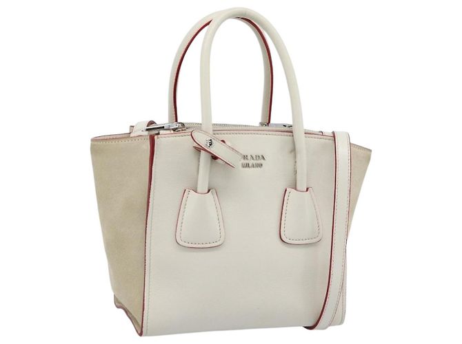 PRADA Handtasche Leder 2way Weiß Silber