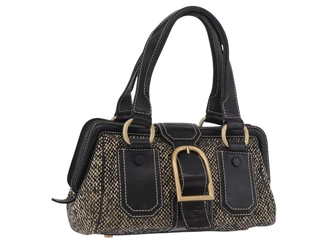Céline CELINE Hand Bag Canvas Leather Black Gold