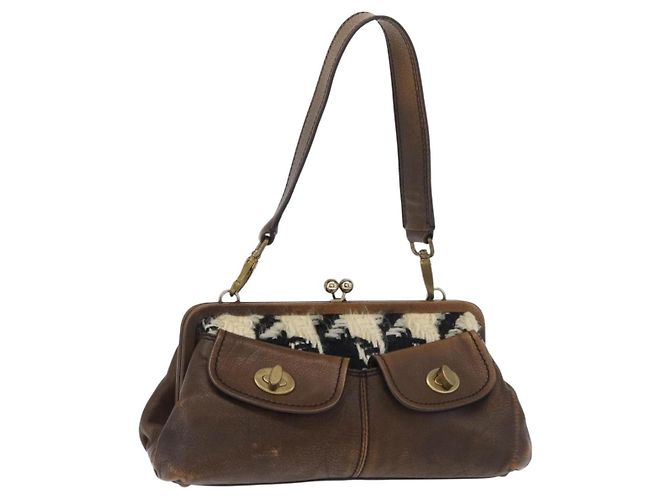 Miu Miu Hand Bag Leather Brown Silver
