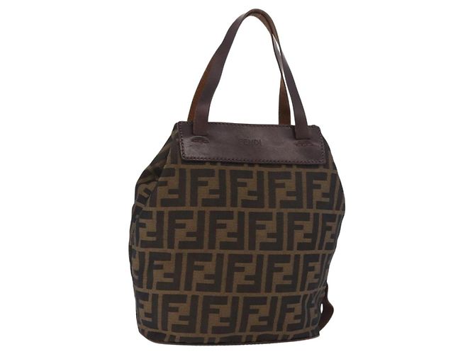 FENDI Zucca Canvas Hand Bag Black Brown