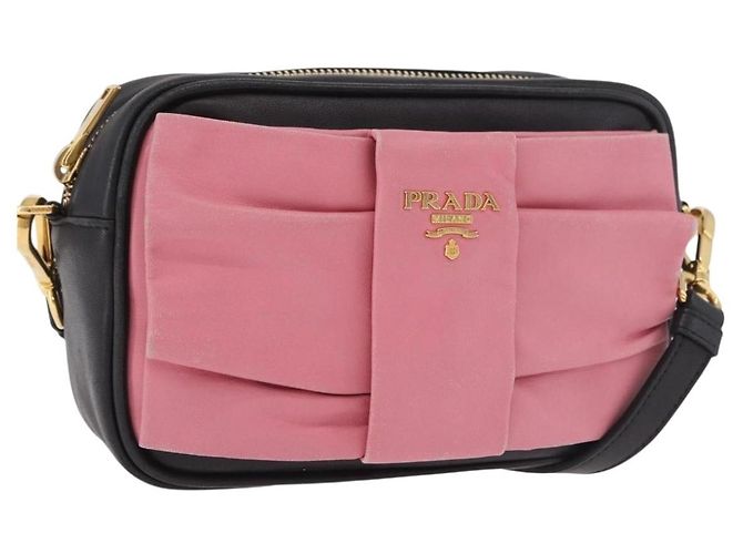 PRADA Ribbon Shoulder Bag Leather Black Gold
