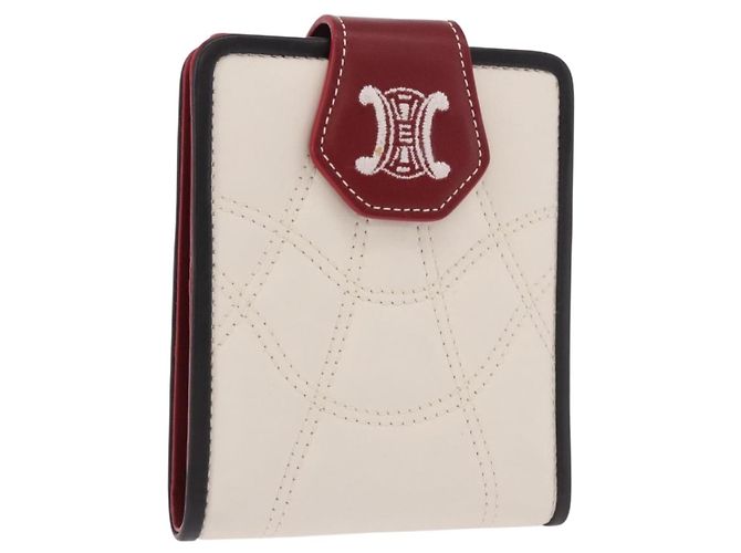 Céline CELINE Compact Wallet Leather White Silver